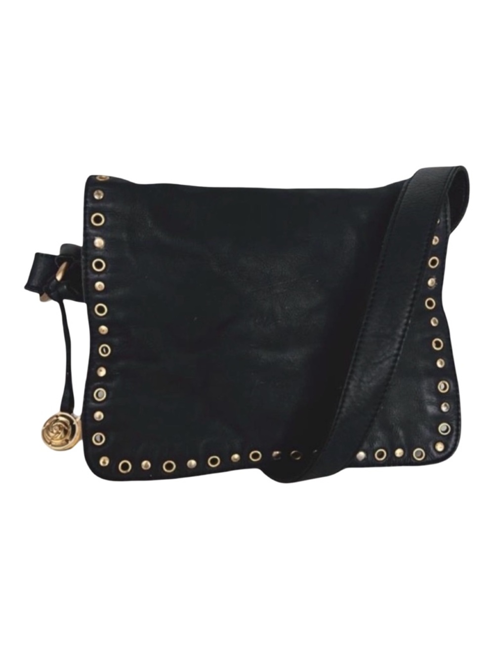 Rough Roses crossbody bag with brass nailed studs black leather